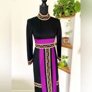 -sold- Vintage 60s Eloise Curtis Wool Floral Embroidered Dress